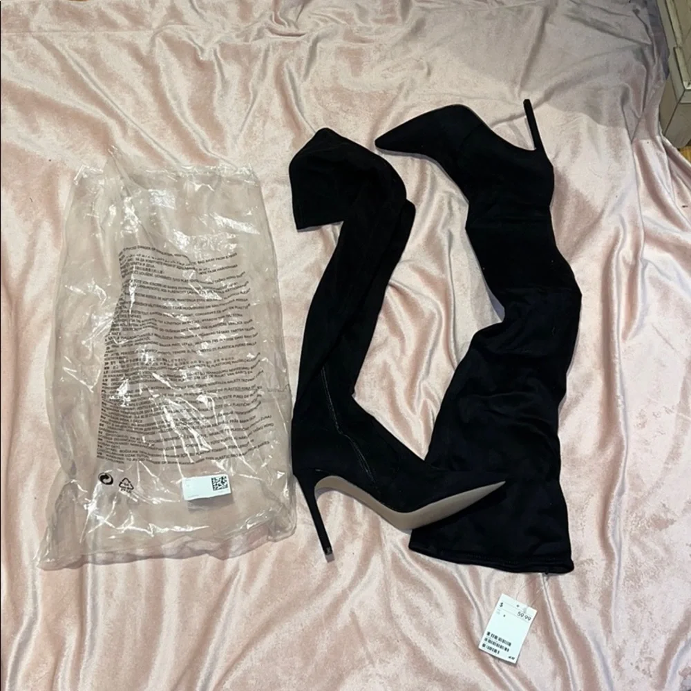 Over the knee high heel black suede boots sz 8 - Picture 4 of 4